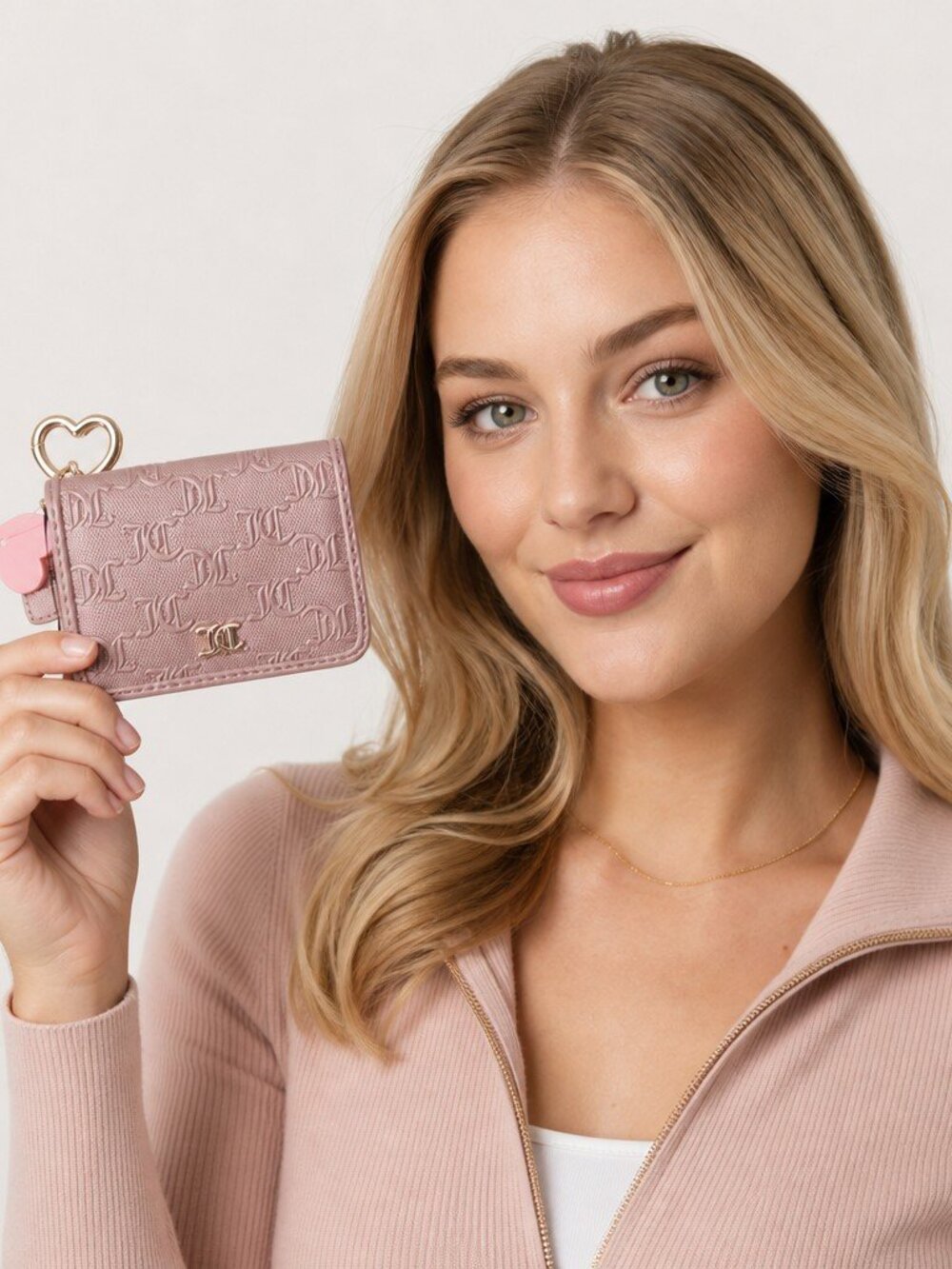 Juicy Couture Dusty Blush Wallet – Gold Logo Keychain & Bow Charm - Picture 4 of 9